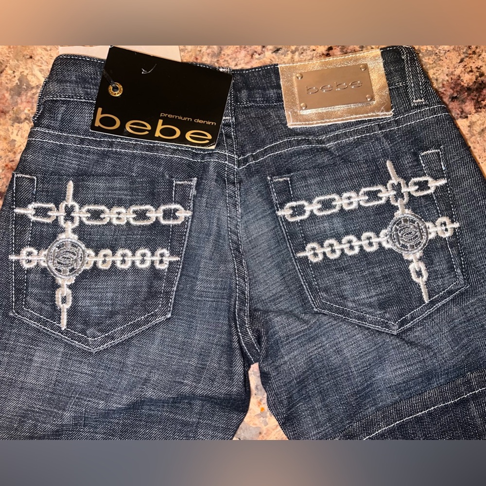 bebe Carmen Silver Interlock stitch Jeans NWT